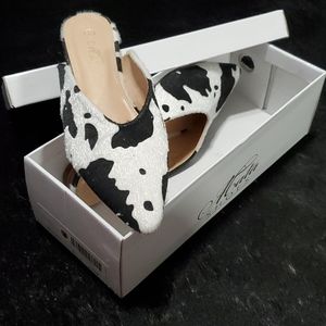 Cow Print Mule Shoe